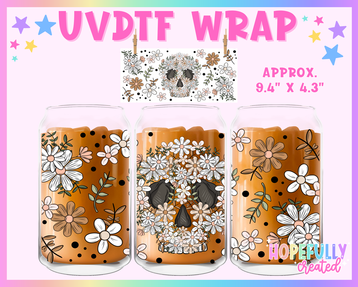 Floral Skull UVDTF Glass Can Wrap