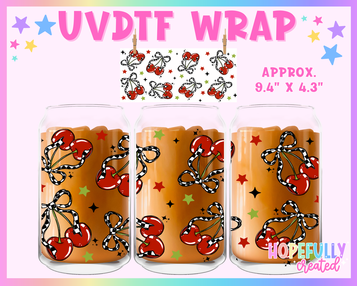 Cherries Checkered UVDTF Glass Can Wrap