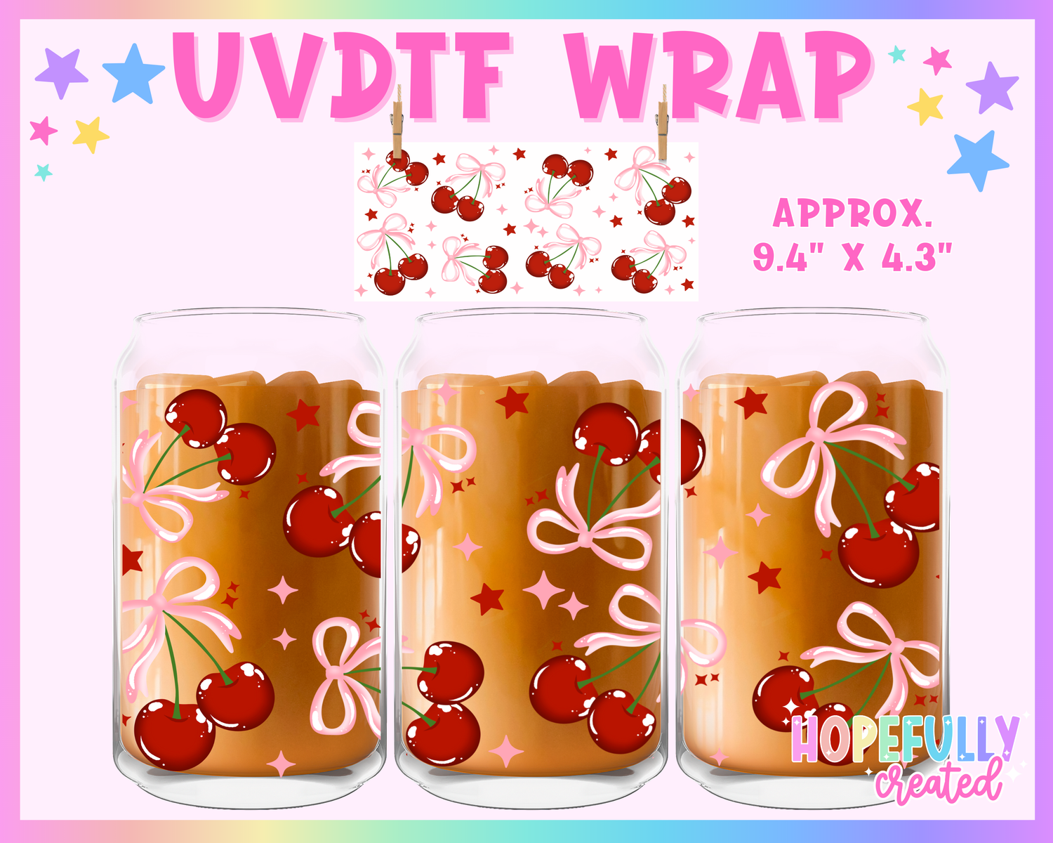 Cherries Pink UVDTF Glass Can Wrap