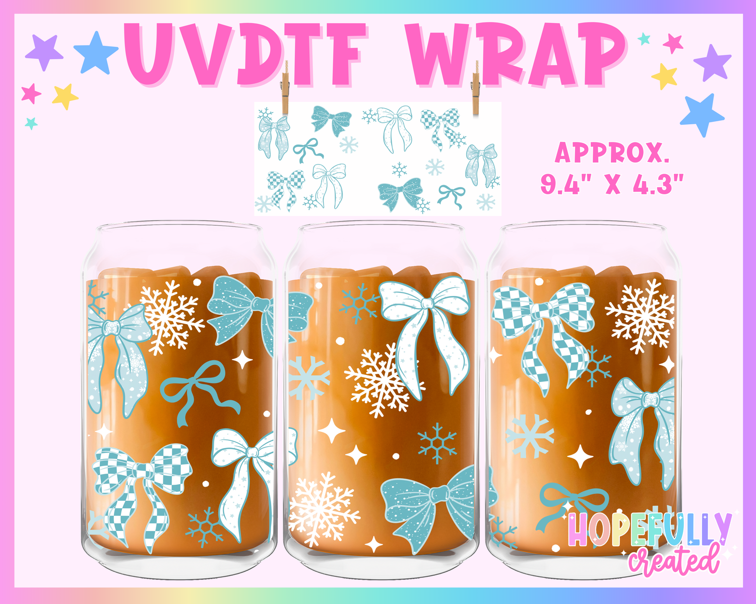 Winter Bows UVDTF Glass Can Wrap