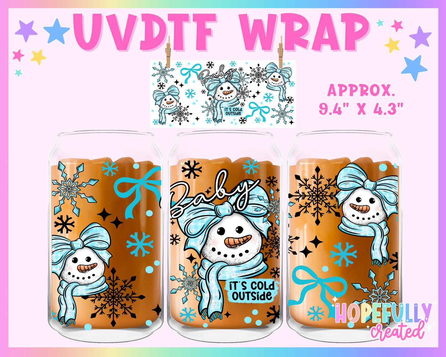 Blue Snowman UVDTF Glass Can Wrap