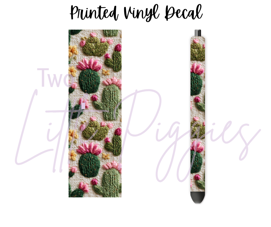 Printed Vinyl - Embroidered Cactus