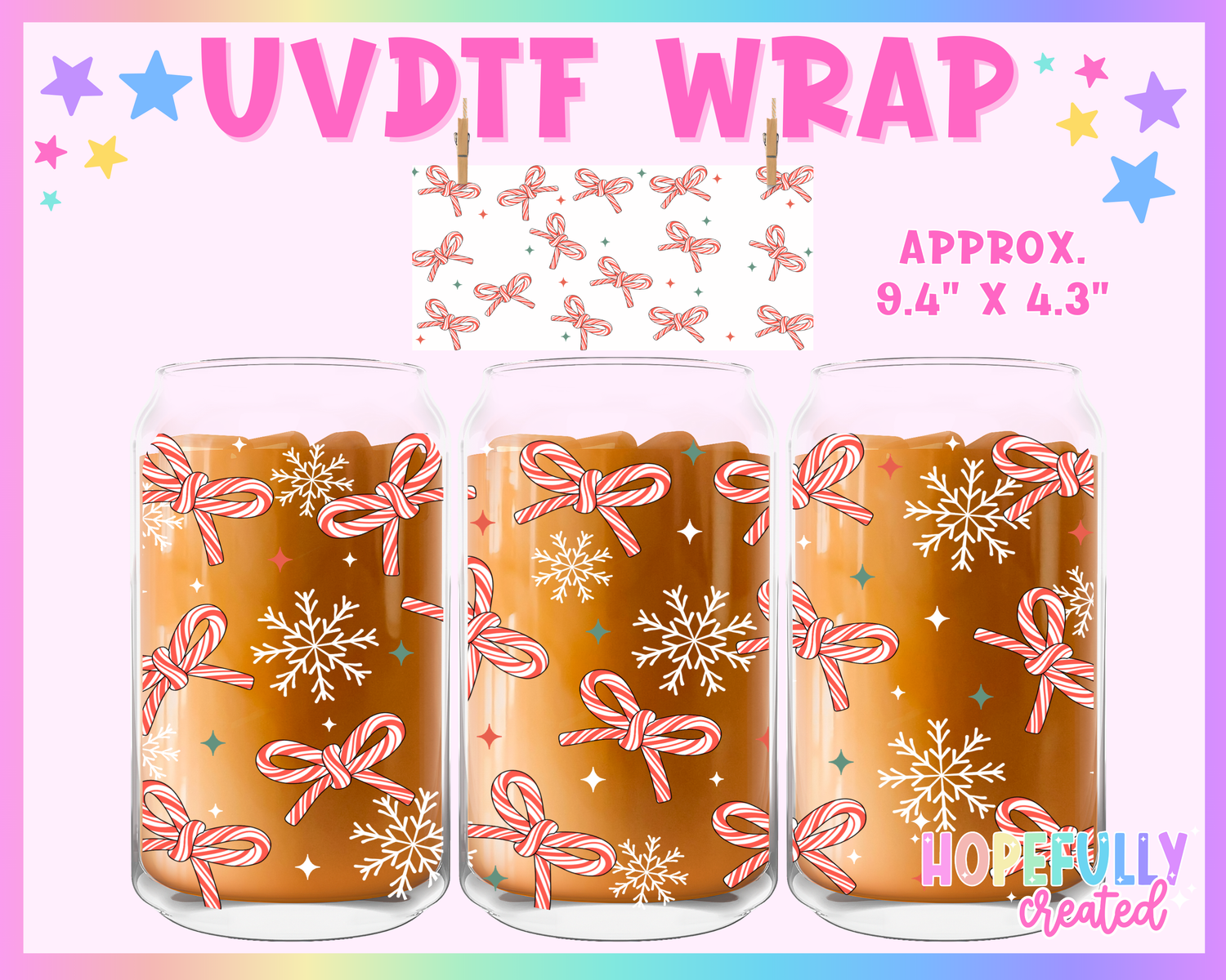 Peppermint Bows UVDTF Glass Can Wrap