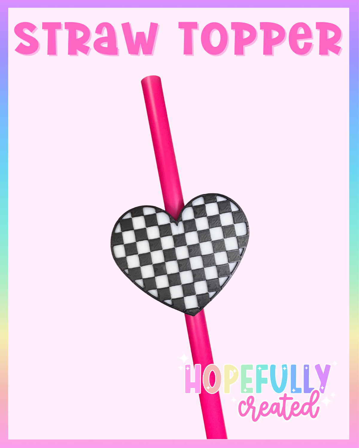 Checker Heart Straw Topper