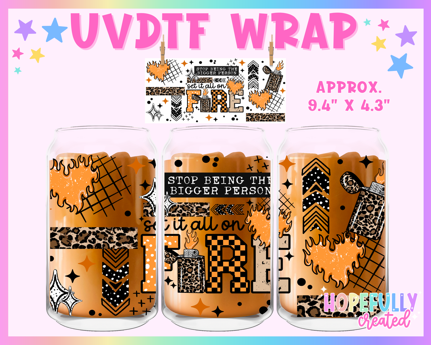 Fire UVDTF Glass Can Wrap