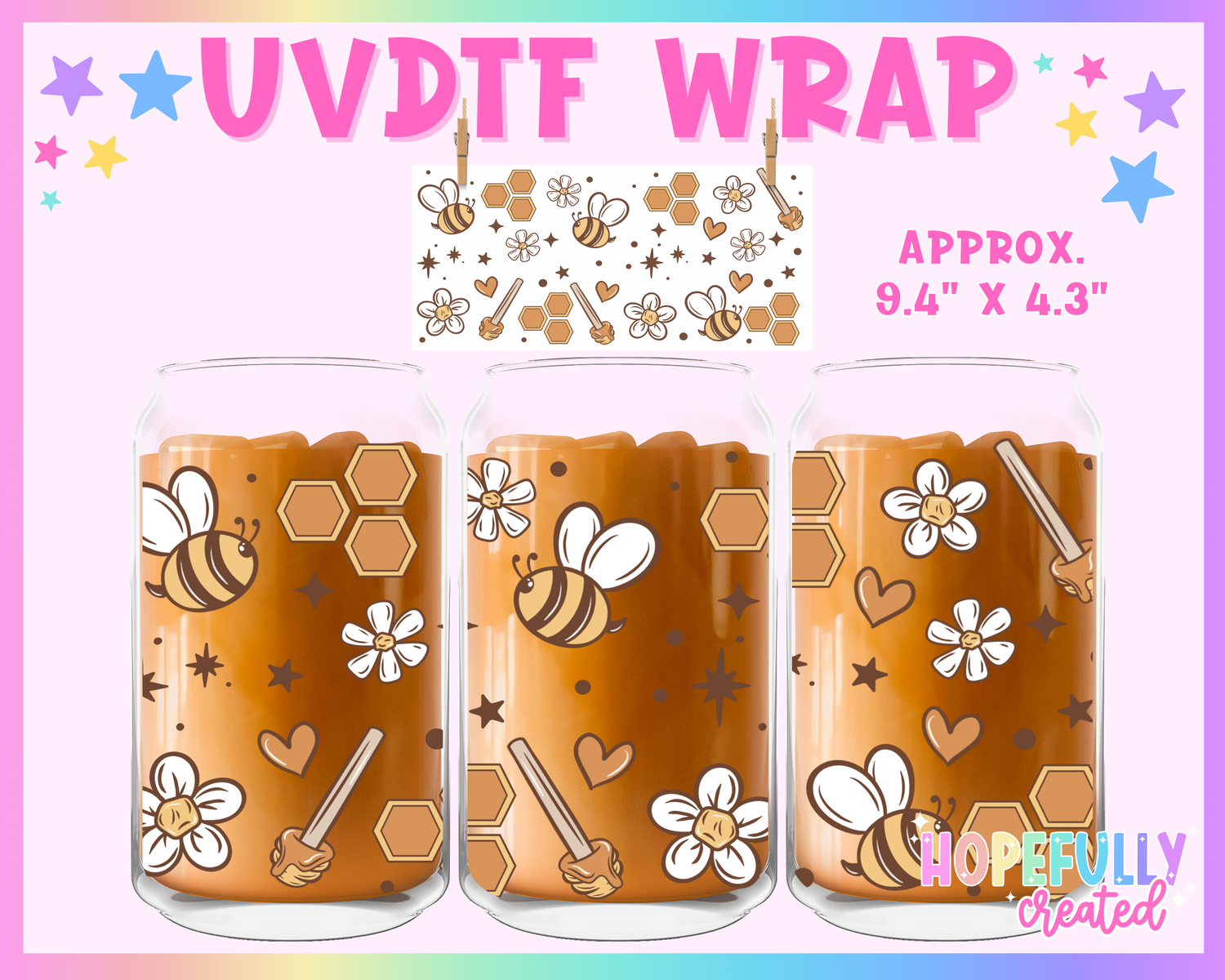 Bees UVDTF Glass Can Wrap