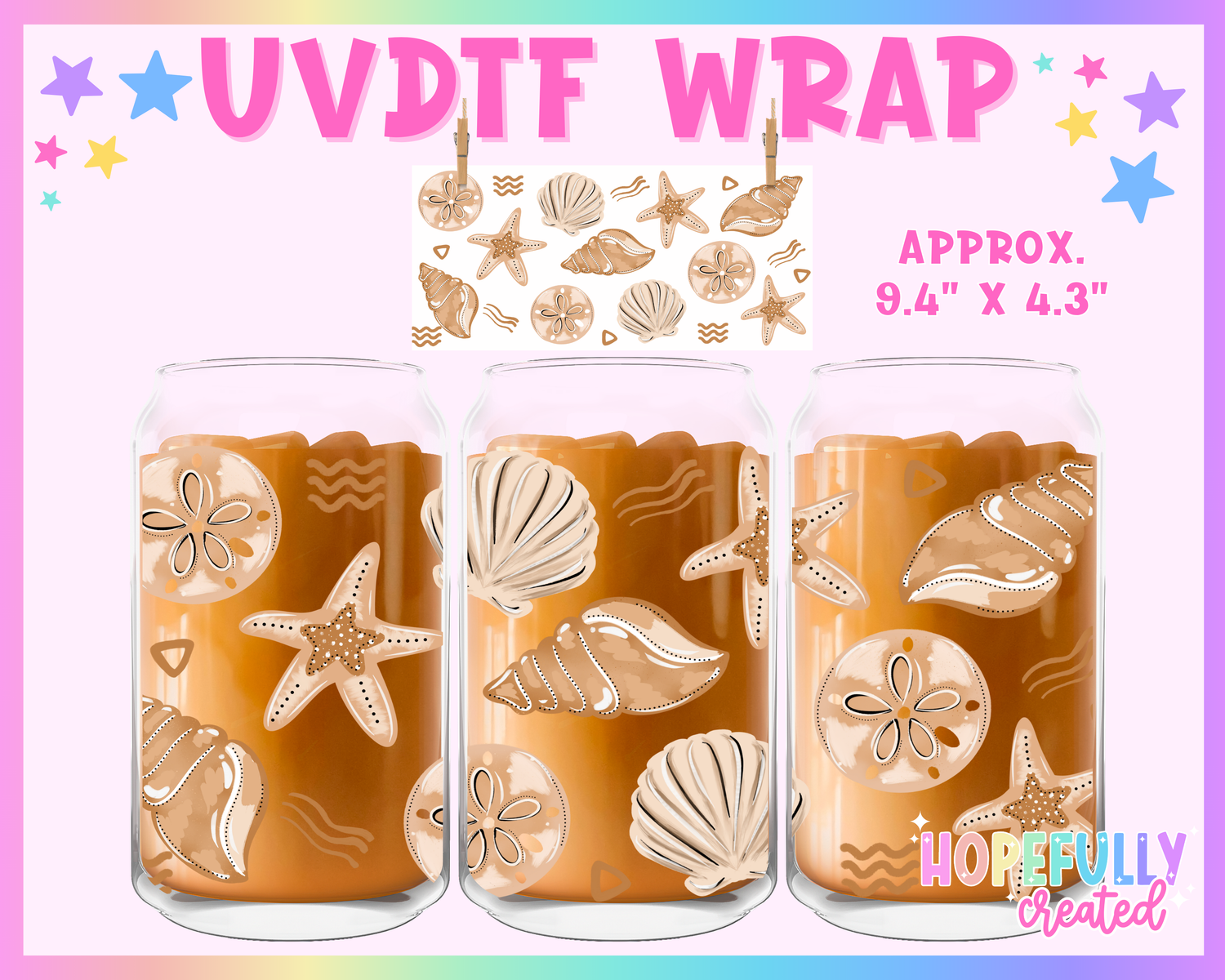 Seashells UVDTF Glass Can Wrap