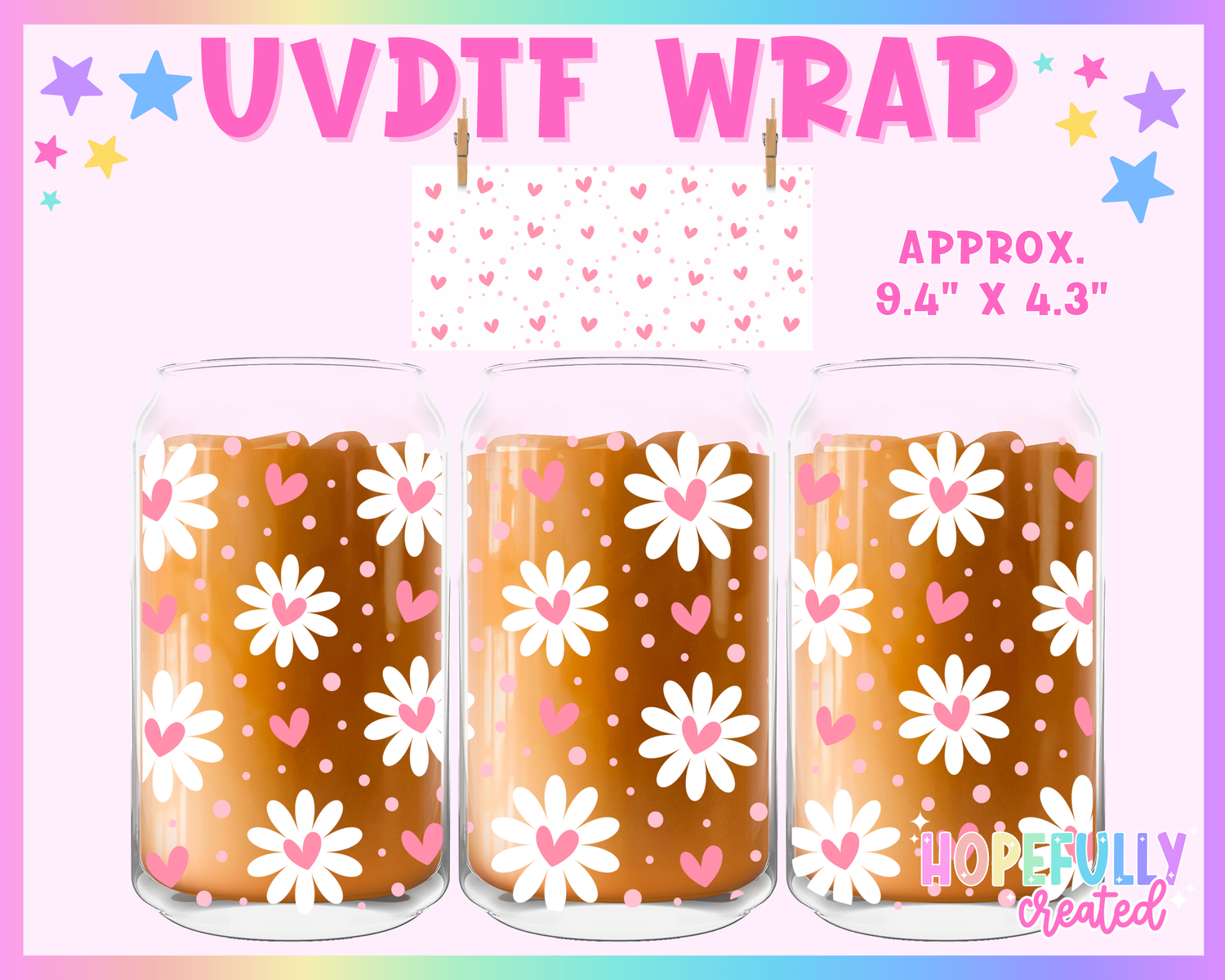 Heart Flowers UVDTF Glass Can Wrap