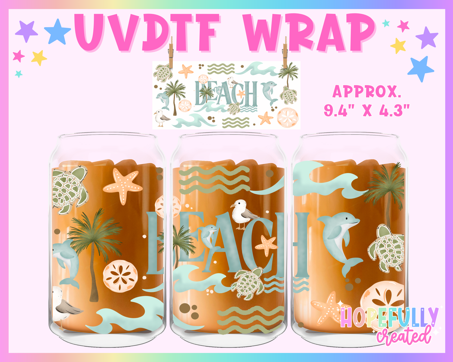 Beach UVDTF Glass Can Wrap