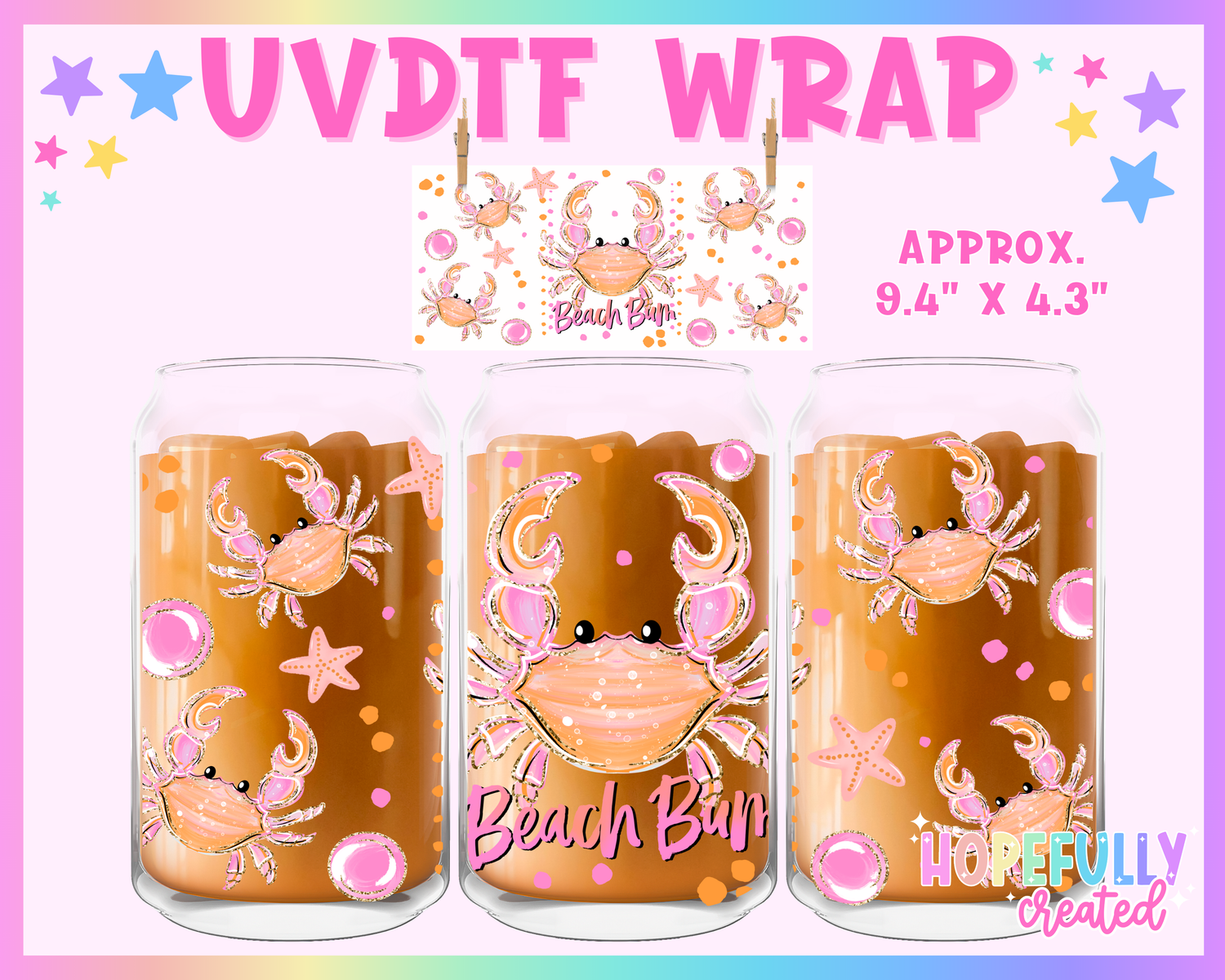 Beach Bum Crab UVDTF Glass Can Wrap