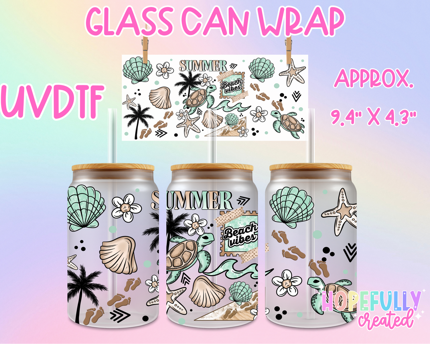 Summer Beach Vibes UVDTF Glass Can Wrap