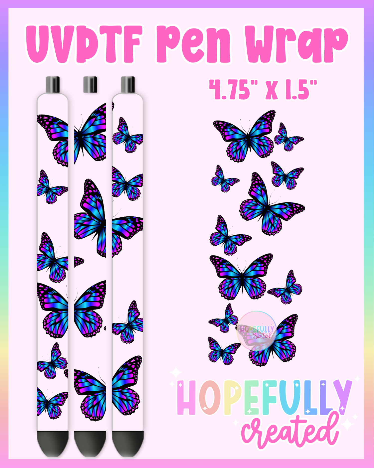 Blue Butterfly UVDTF Pen Wrap