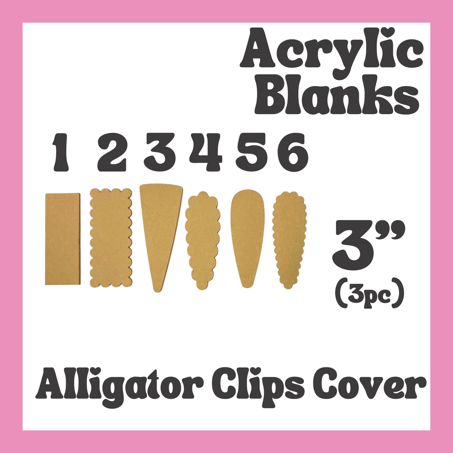 Alligator Clip Covers Acrylic Blanks 3pc