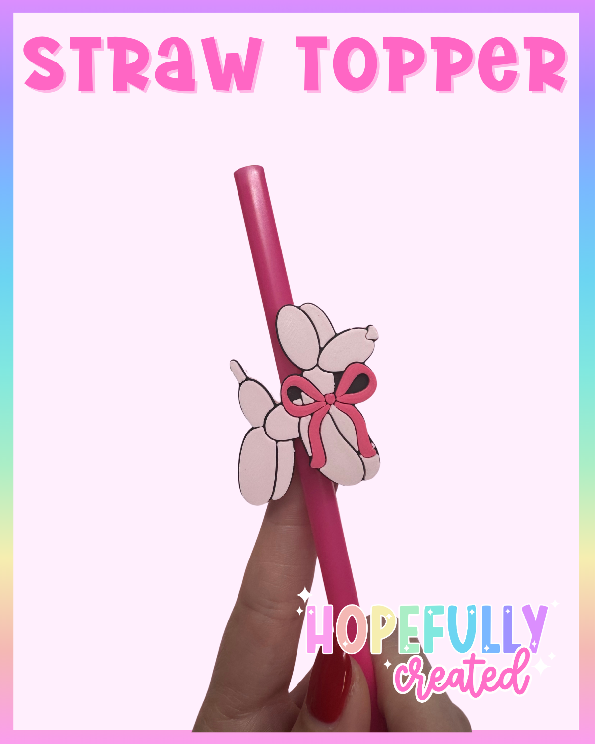 Pink Balloon Dog Straw Topper