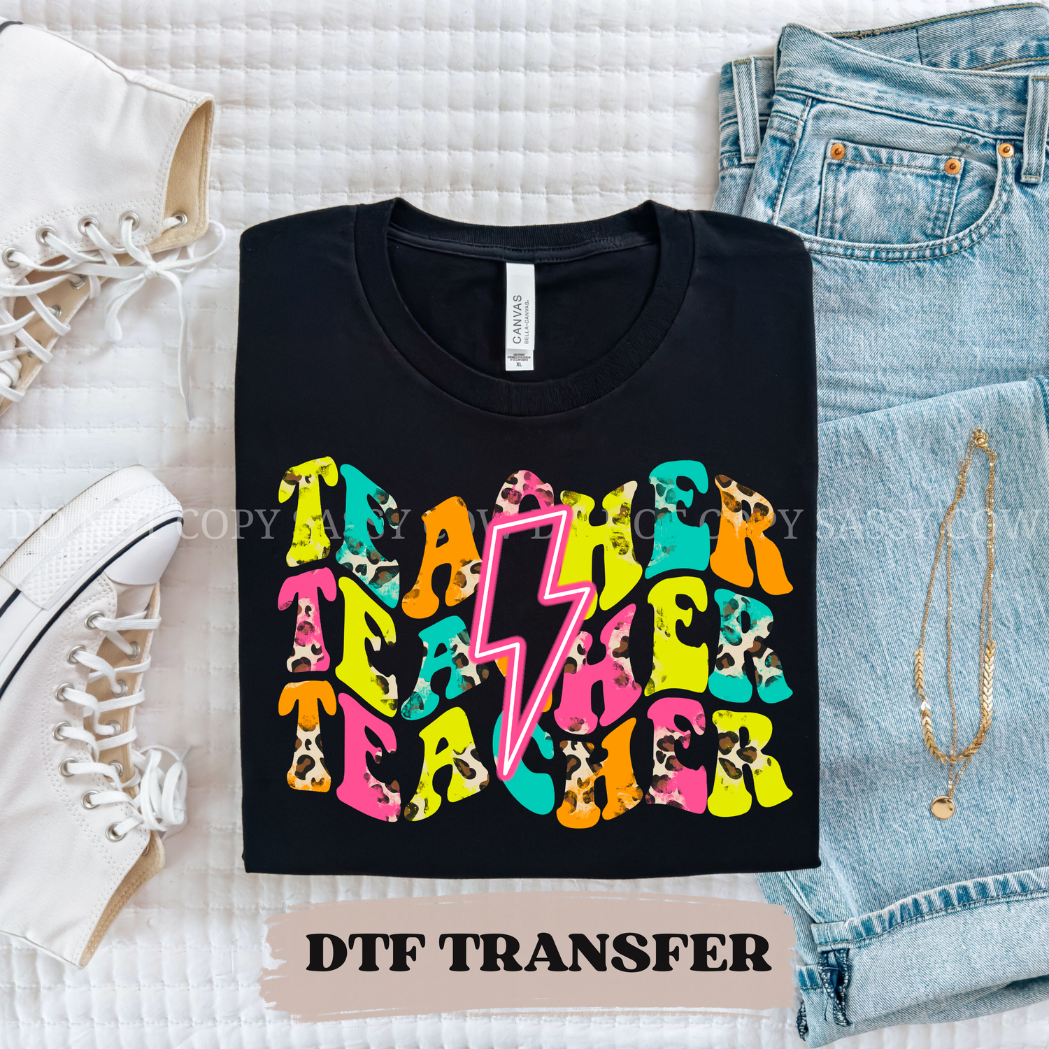 TEACHER NEON WAVY BOLT - DTF TRANSFER 0393