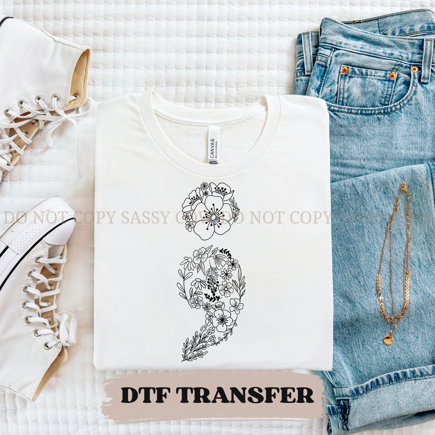 FLORAL SEMI COLON - DTF TRANSFER 0347