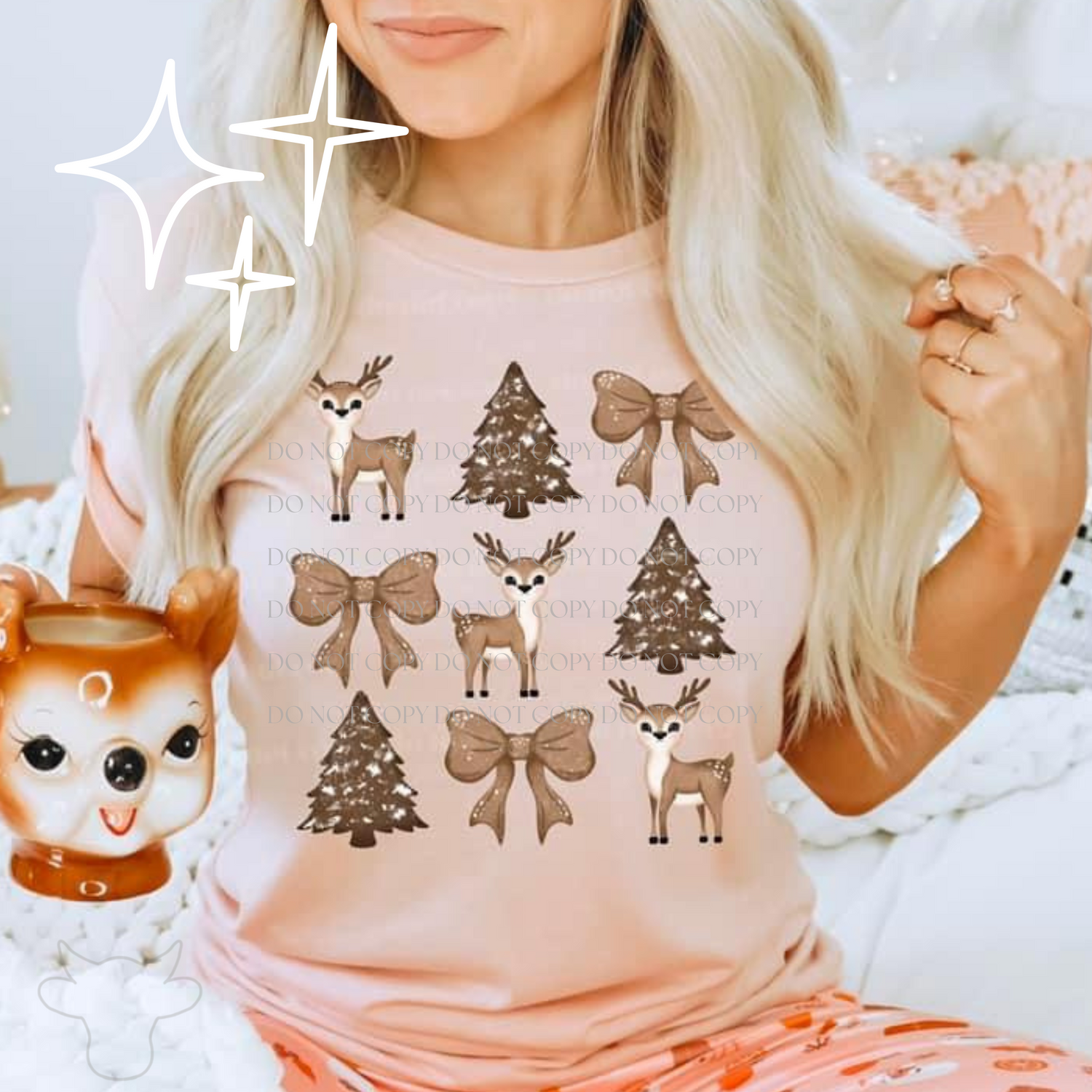 REINDEER GRID  Glitter DTF Transfer