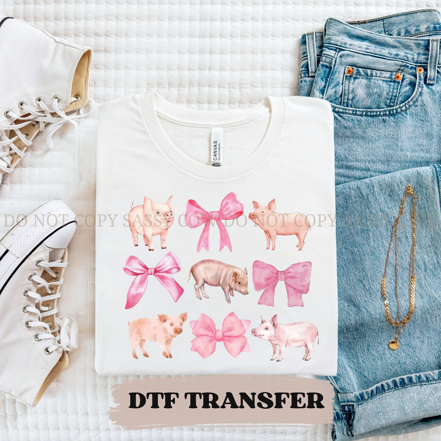 PIG & BOW GRID DTF Transfer