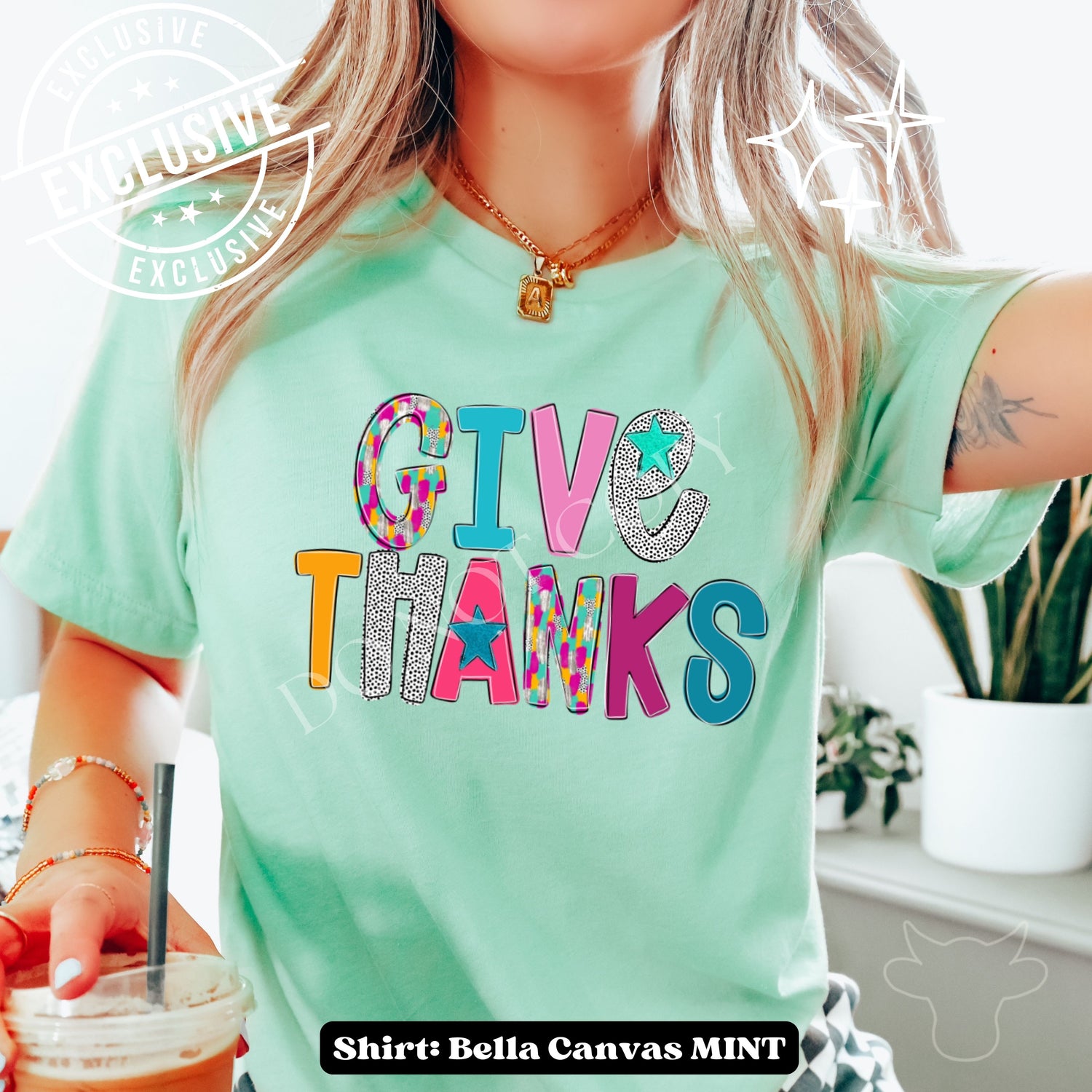 **GIVE THANKS Exclusive  Glitter DTF Transfer