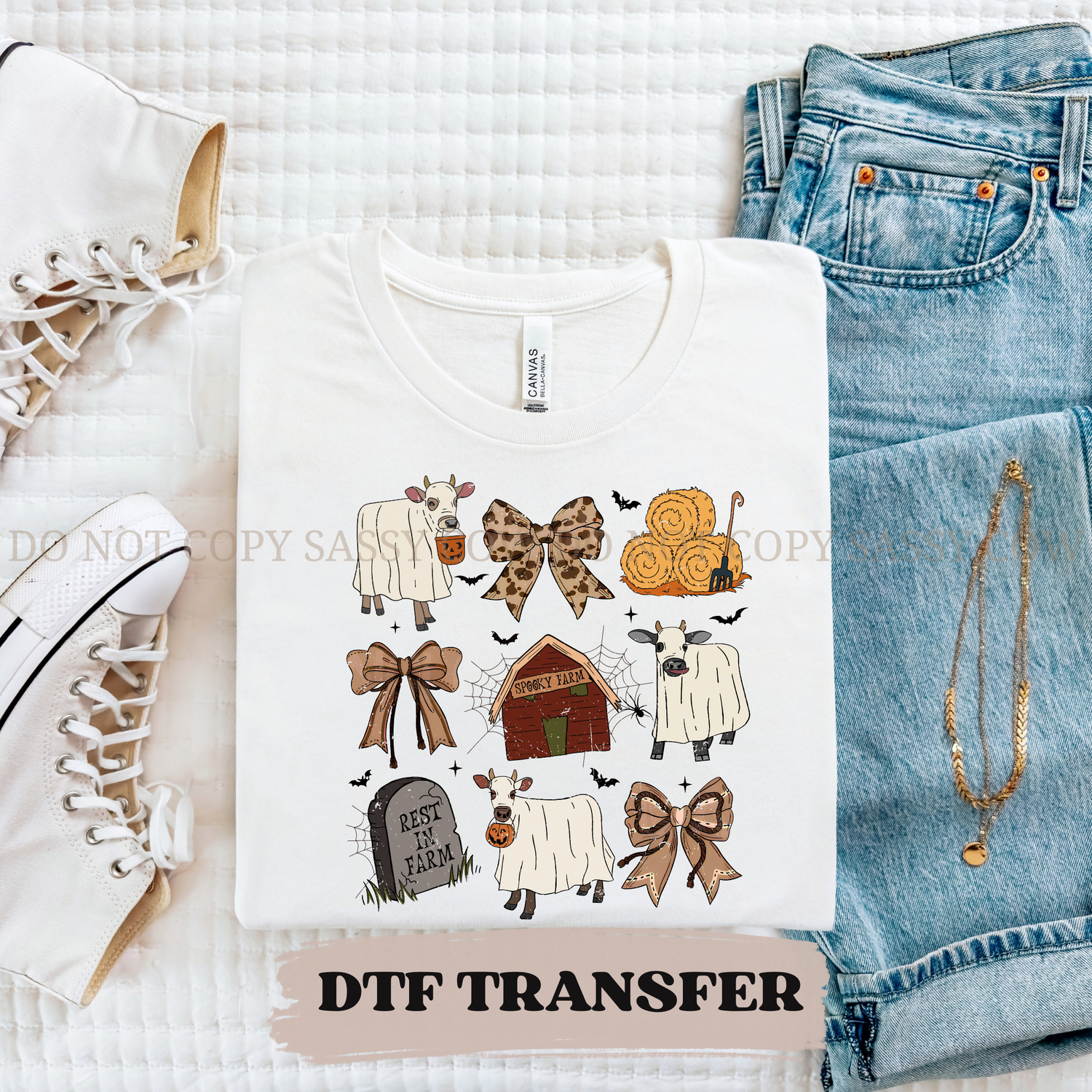 COW GHOST GRID DTF Transfer