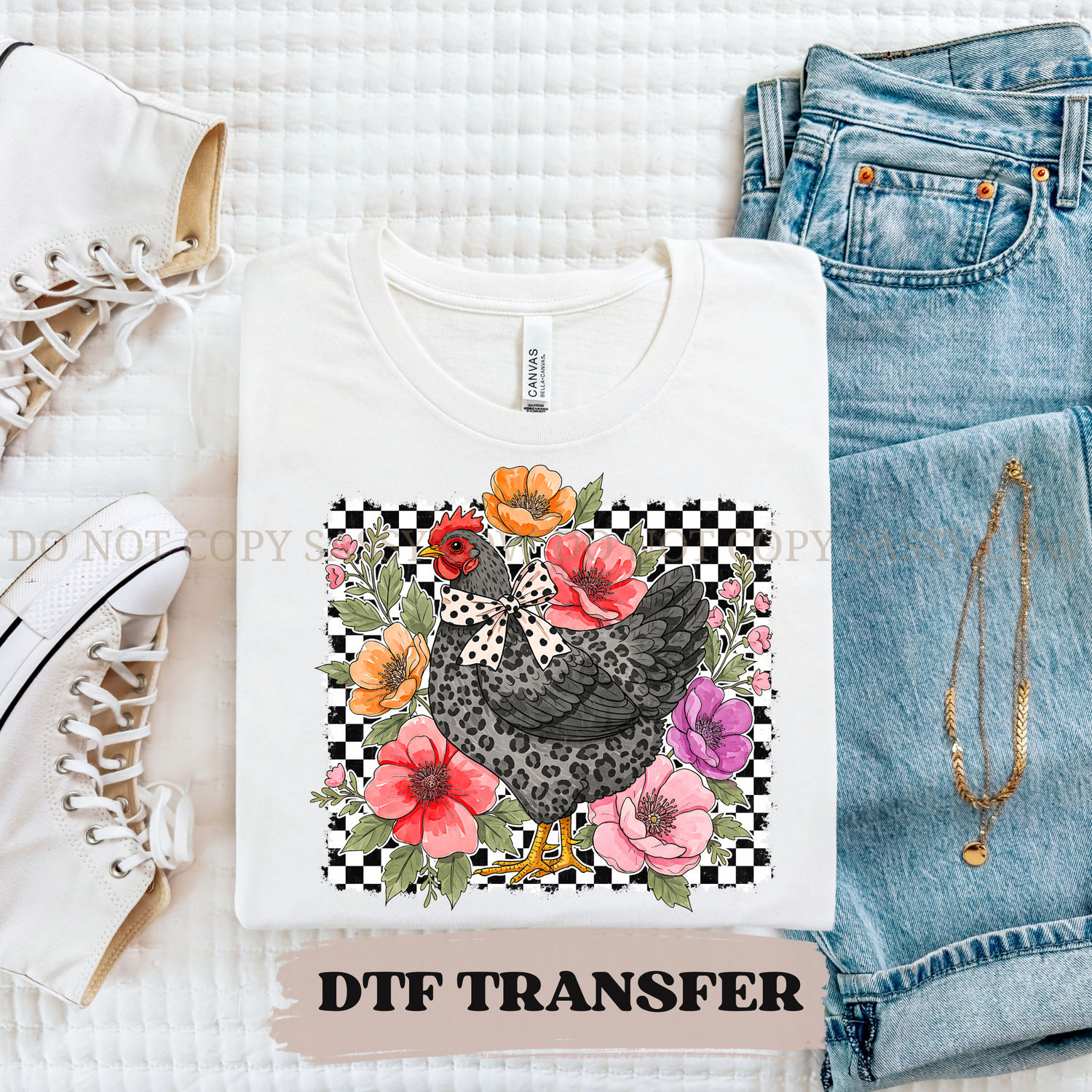 FLORAL CHECKERED CHICKEN DTF Transfer