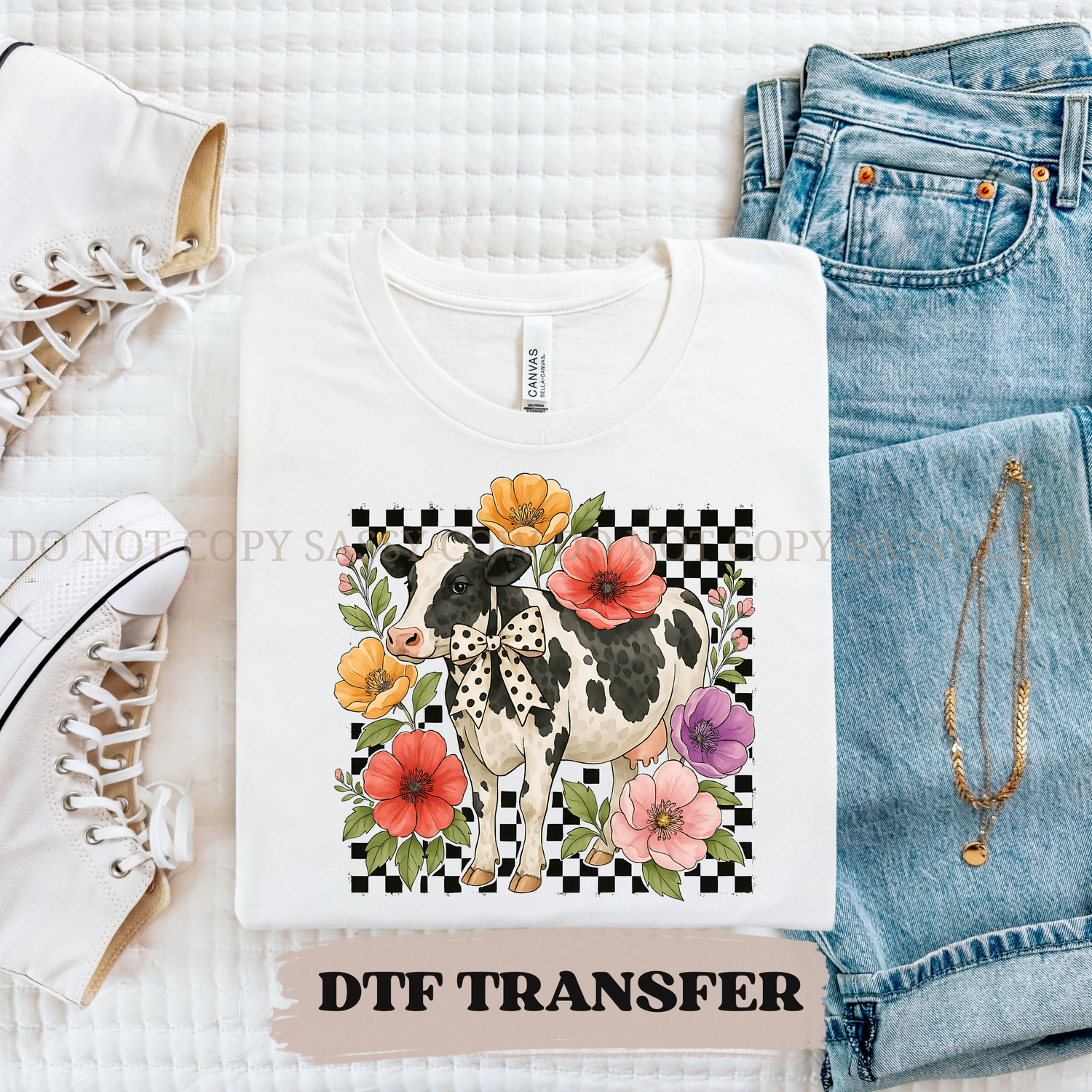FLORAL CHECKERED COW DTF Transfer