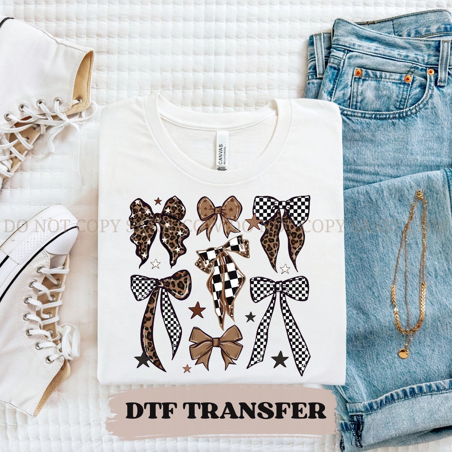CHEETAH AND CHECKERED BOWS - DTF TRANSFER 041