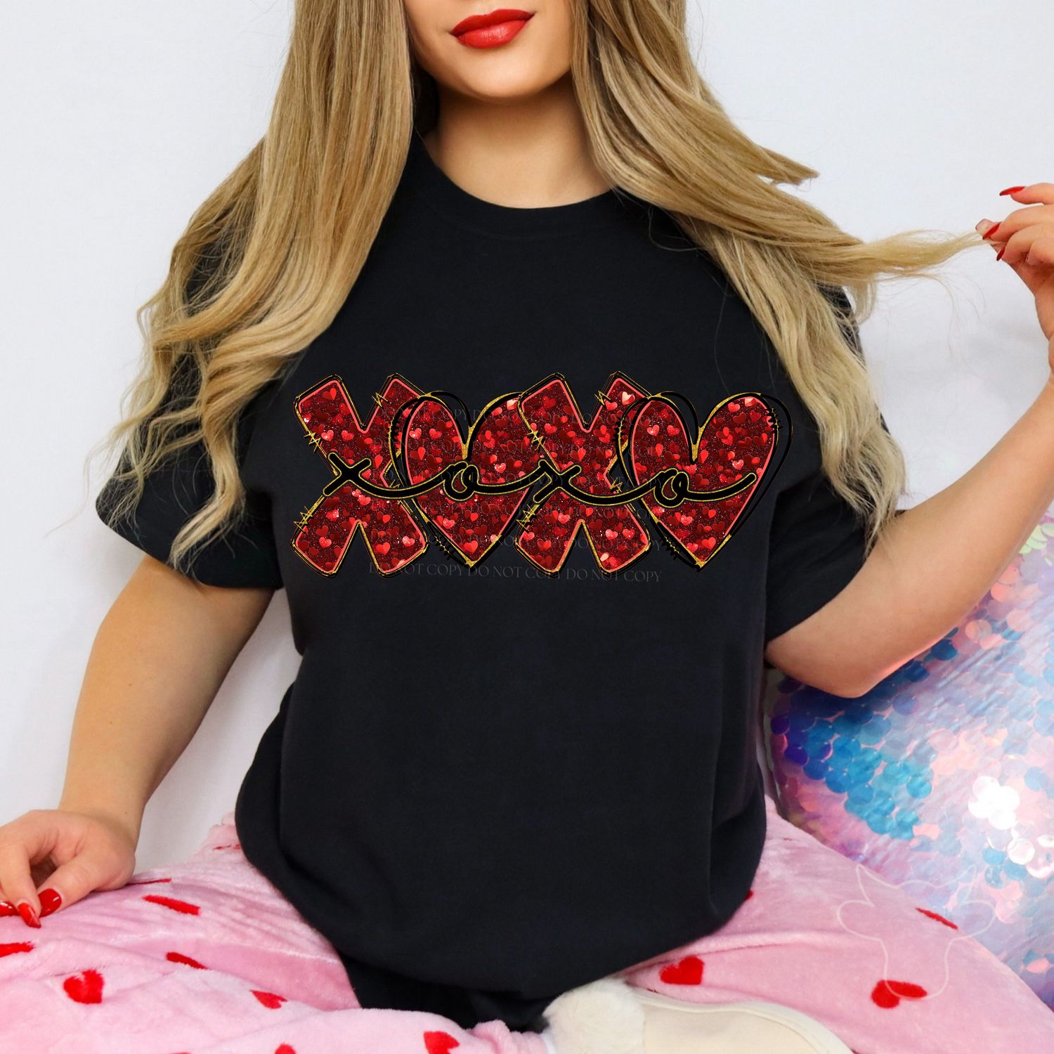 RED FAUX SEQUIN XOXO DTF Transfer