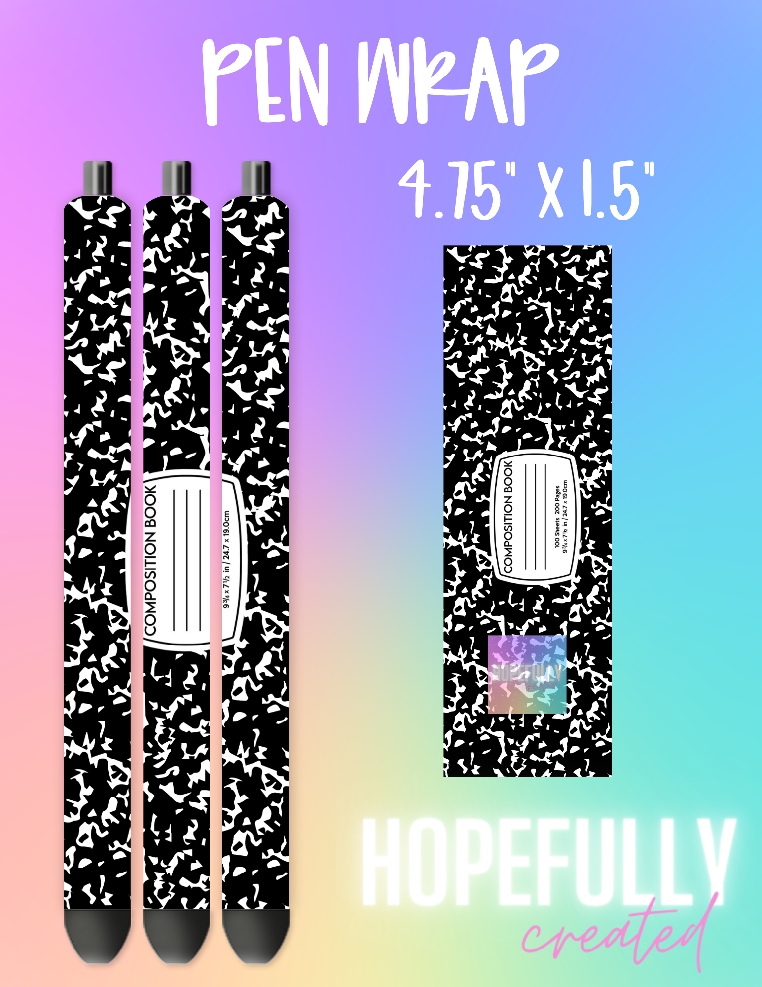 Black Vertical Composition Book Pen Wrap-229 – Sassy Cow Co
