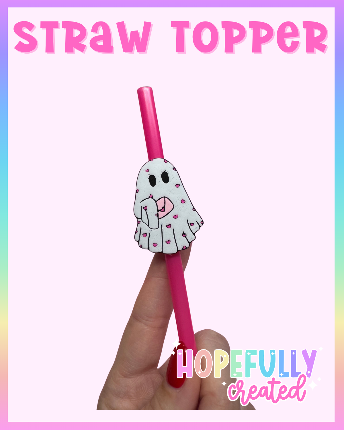 Ghost with Hearts Straw Topper